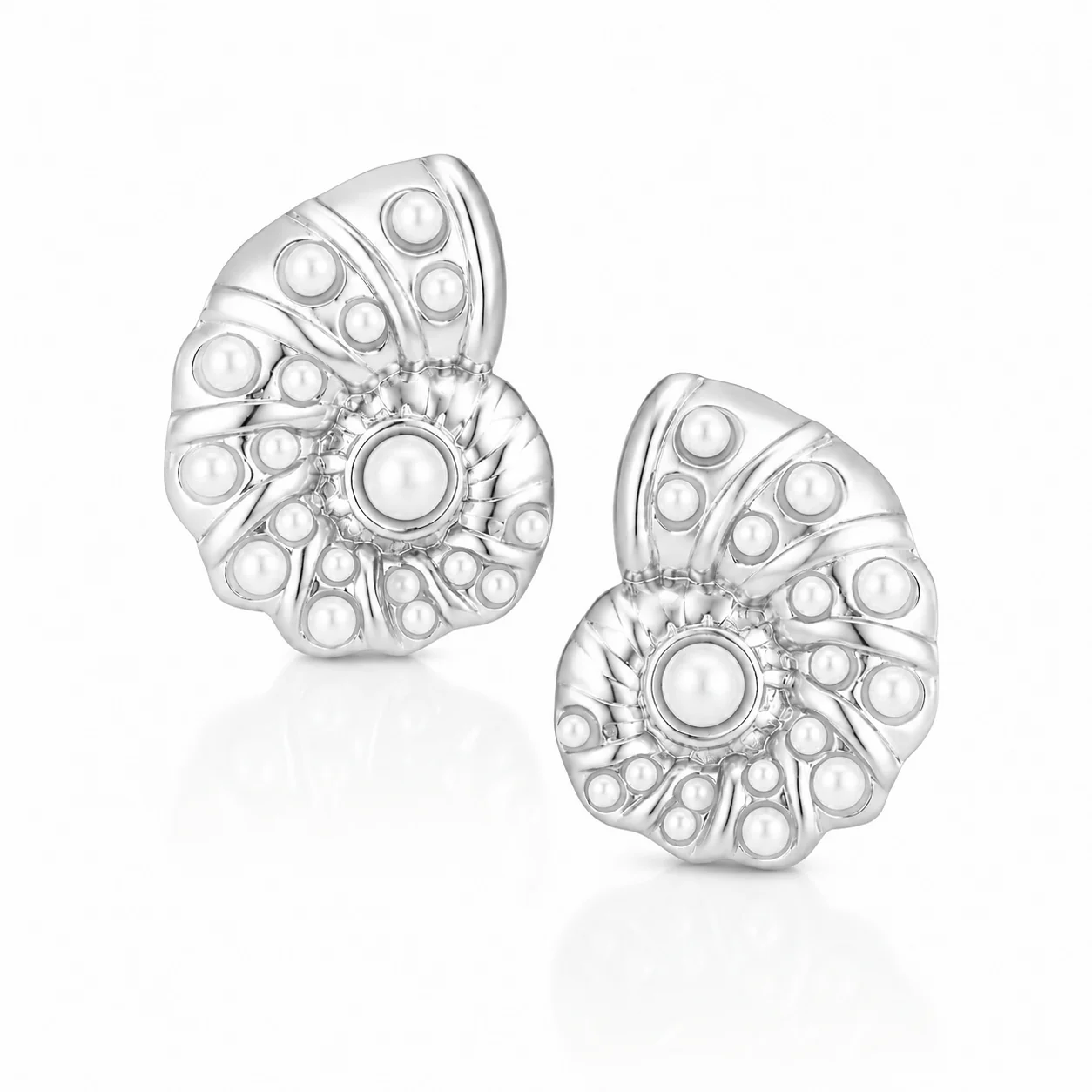 Coral Shell Pearl Stud Earrings - Image 5